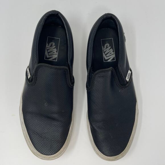 LEATHER Black Vans slip-on size 8.5 WOMEN - Picture 2 of 6